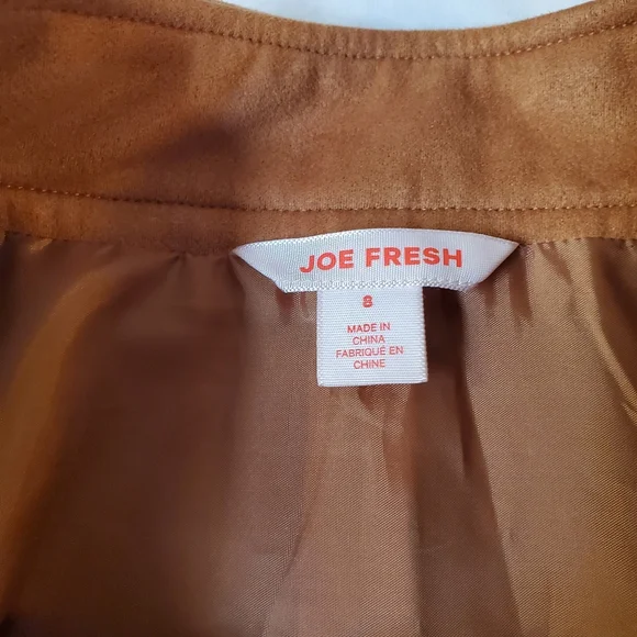 Joe Fresh Faux Suede Mini Skirt Camel Button Front Pocket Detail Size 8 - Picture 6 of 7